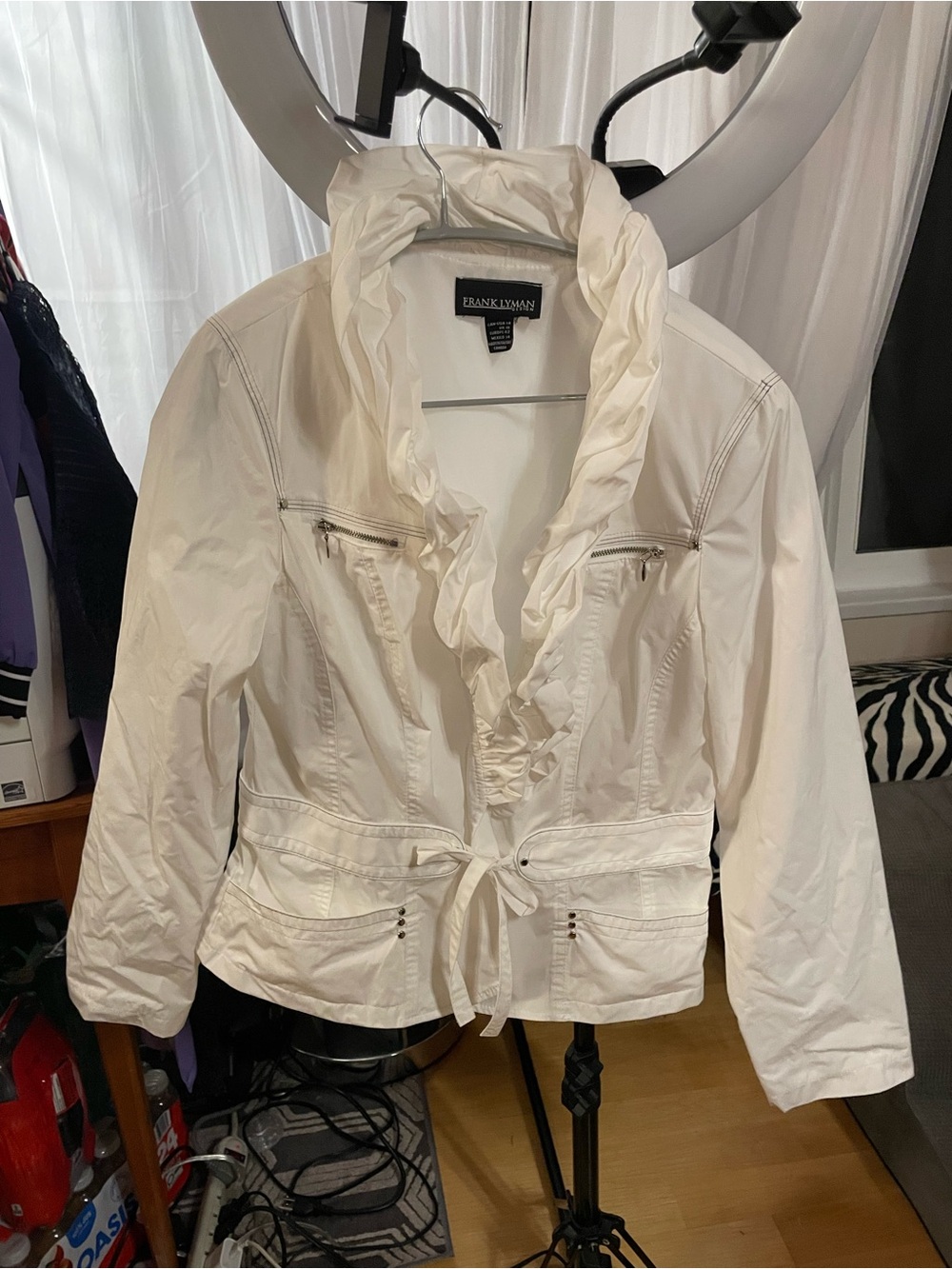 Frank Lyman Design Cream Ruffled Collar Utility Jacket